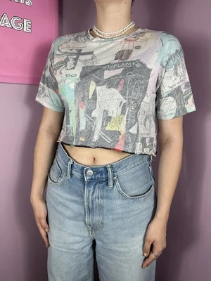 Billabong LAB Warhol Basquiat Art Cotton Crop Top T Shirt Printed Tee Size M - Image 1 of 4