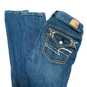 American Eagle Skinny Jeans Damen Gr. 2 Super Stretch 27x29” verzierte Klappe - Bild 1 von 8