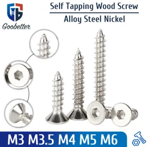 M3 M3.5 M4 M5 M6 Allen Socket Countersunk Nickel Self Tapping Wood Screws - Picture 1 of 45