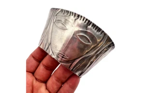Women Bangle Bracelet Vintage Set Of Silver Handmade Cuff Avant-Garde Pin Carved - Picture 1 of 8