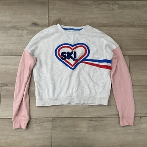 MINI BODEN Girl’s SKI Crewneck Color Block Jersey Cropped Sweatshirt Sz 11/12 Y - Picture 1 of 5