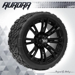 GOLF CART 14" BLACK 'VOODOO' WHEELS/RIMS and 20" 'AURORA' DOT A/T TIRES - Picture 1 of 4