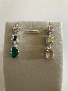 Multi-Stone White CZ Silver Drop Earrings - Picture 1 of 4