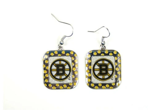 BOSTON BRUINS EARRINGS POLKA DOTS STYLE DANGLE WITH TEAM LOGO NHL LICENSED Cover