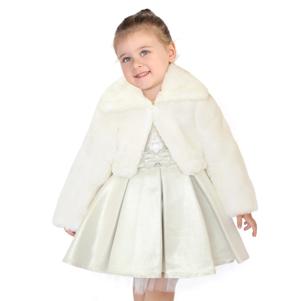 Girls Faux Fur Bolero Shrug Button Closure Cozy Jacket - Image 1 of 4