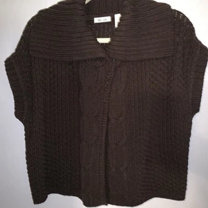 Liz & Co. Women’s Size L Brown Knit Vest Shrug Crop Sweater  Top Snap Chunky - Picture 1 of 5
