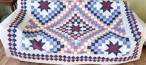 Vintage Quilt 64"×84" Sawtooth Star Handmade, CLEAN - Picture 1 of 9