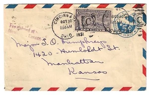 1931 Spec. Del. Airmail Stamped Envelope Cover fr Cincinnati, OH to Manhattan KS - Picture 1 of 2