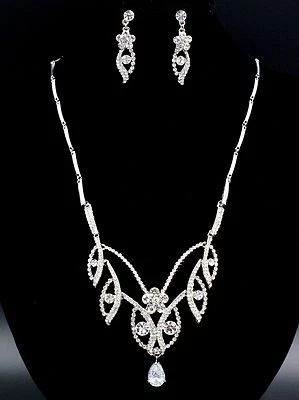 Conjunto de joyas collar de boda con diamantes de imitación de cristal transparente enchapado en rodio YT Foto 1 de 4