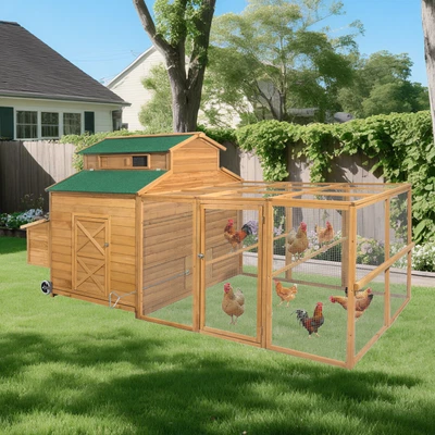 Gallinero 112" con Corredor, Gallinero de Madera para 6-10, Caja de Anidación Foto 1 de 4