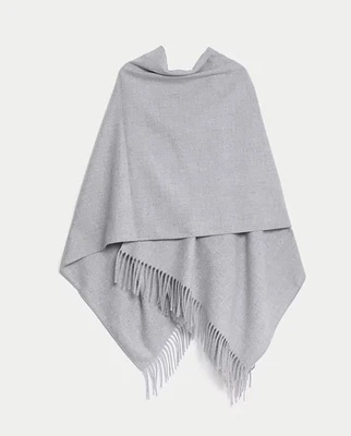 Marks And Spencer M&S Woven Tassel Poncho Grey One Size  - Image 1 of 4