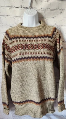 Boston Traders Vintage Pullover 90% Wool Colorful Cable Chunky Sweater  Size LG - Image 1 of 4
