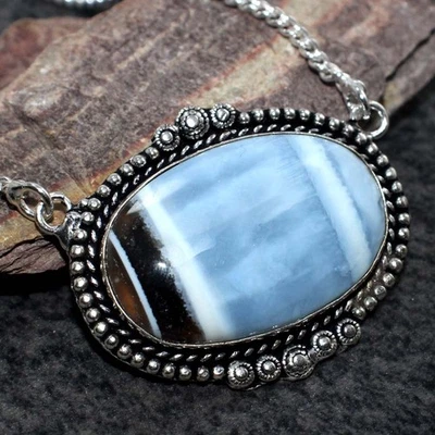 Collar Decente Owhyee Azul Ópalo 925 Chapado en Plata Hecho a Mano 18" JW Foto 1 de 3