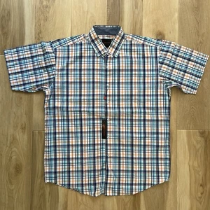 NWT Linea Uomo Blue Orange Plaid Casual Button Down Shirt Short Sleeve Size XL - Picture 1 of 9