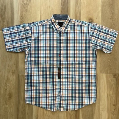 NWT Linea Uomo Blue Orange Plaid Casual Button Down Shirt Short Sleeve Size XL - Image 1 of 4