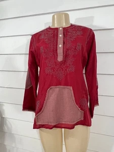 Anthropologie Antik Batik Red Embroidered Flowy Blouse Silk Wool Size S Y918B - Picture 1 of 19