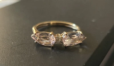 9ct Rose Gold Ring Set With 2 Morganite & 2 Small Central Diamonds, 2.1gr Size O - Image 1 of 4