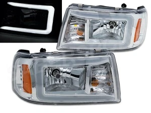 Par de faros cromados 1 pieza estilo con barra C LED para Ford Ranger 2001-2011 - Imagen 1 de 3