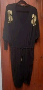Vestido Jersey Biba Negro - Detalle Hombro Leopardo Dorado Talla 10 - 14 - Imagen 1 de 13
