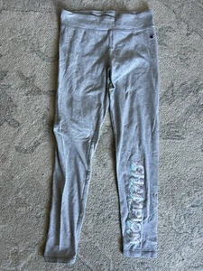 Girls CHAMPION Grey Logo Script Leggings Size Large Sports Fitness - Picture 1 of 10