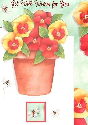 Get Well Wishes Yellow & Red Pansy Pansies & Honey Bee Bees Greeting Card - Image 1 of 3
