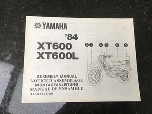 YAMAHA XT600 & XT600L 1984 GENUINE ASSEMBLY MANUAL Part Number 43F-28107-W0 - Picture 1 of 2
