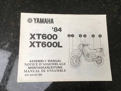 YAMAHA XT600 & XT600L 1984 GENUINE ASSEMBLY MANUAL Part Number 43F-28107-W0 - Image 1 of 2