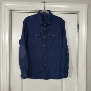 Bespoke Long Sleeve Button Up Shirt Men L Navy Guabello K-Easy Fabric by Prices’ - Picture 1 of 20