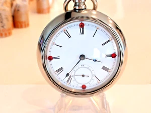 18S Elgin Pocket Watch 59 MM-Rhinestones-Serviced 15J-Vintage 1892 - Runs Good - Picture 1 of 12