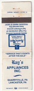 MATCHBOOK COVER - RAY'S APPLIANCES - LANCASTER PENNSYLVANIA - FRIGIDAIRE - Bild 1 von 3
