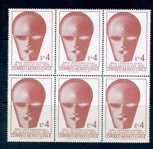 1970 Chile stamps: International Education Year,  SC#C302, Block of 6,  MNH &OG - Picture 1 of 2