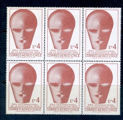 1970 Chile stamps: International Education Year,  SC#C302, Block of 6,  MNH &OG - Image 1 of 2
