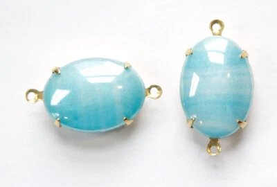 Piedras de vidrio a rayas azules vintage en 2 lazos de latón ovl003C2 Foto 1 de 2