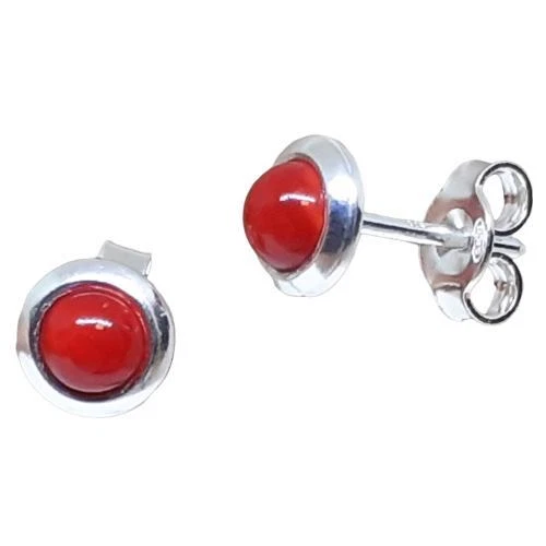 Coralli di Sardegna Orecchini Corallo Rosso Argento Cabochon Tondo mm 4 bordo  - Immagine 1 di 1