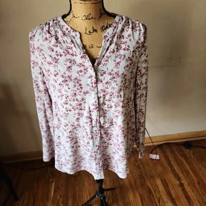 Beach Lunch Lounge Womens Gray Floral Long Sleeve Button Down Blouse Size Large - Picture 1 of 7
