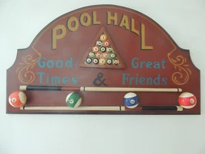 Vintage hanger Pool Hall billiards wood hand made and painted - Picture 1 of 15