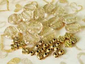 45 Gold Laced  Round Etched Discs beads 17mm & mix Knott alloy beads - Picture 1 of 1