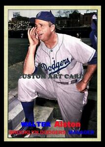 Brooklyn Dodgers Walter Alston 1957 Style Custom Art Baseball Card Blank Back