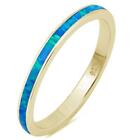 yellow gold plated Blue Opal Band .925 Sterling Silver Ring 