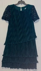 Vintage Gilberti grün Cocktail Abend Party Kleid Falten Stufen Größe 12 - Bild 1 von 8