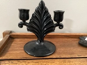 Vintage Black Glass Double Candleholder - Picture 1 of 2
