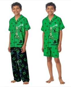 Minecraft Boys Girls Pajamas Green 3-Piece Top Pants Shorts Short Sleeves - Picture 1 of 5
