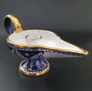 Cobalt Blue White & Gold Aladdin Shaped Candleholder Lamp Italian Pottery  - Picture 1 of 17