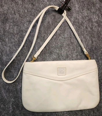 复古 70 年代 Anne Klein Calderon 皮革手拿包 斜挎包 白色 象牙色 钱包 派对 — 第 1/4 张图片