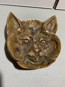 Vintage Ladies Brass Cat Face Ashtray 3.5 " Adult Themed On Back Of Ashtray - Picture 1 of 6