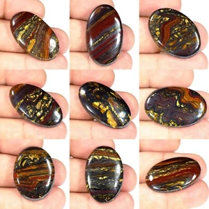 100% Natural Golden Fire Red Iron Tiger Oval Cabochon Gemstone BS- - Picture 1 of 10
