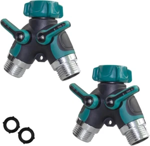 2-Pack Heavy-Duty Hose Splitter – 2-Way Metal Garden Faucet Connector for Indoor - Picture 1 of 6