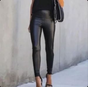 Badgley Mischka Studio Faux Vegan Leather Pants Leggings Black Sz Large NWT - Picture 1 of 11