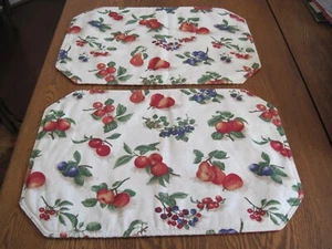 Longaberger Set of 2 Reversible Placemats Fruit Medley & Cherry Red Plaid - Picture 1 of 5