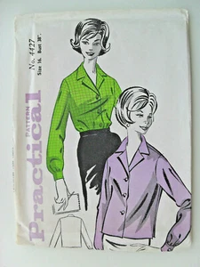 FF 38" Vintage 1960s 50s Button Front Blouse Shirt Sewing Pattern 4427 - Picture 1 of 2